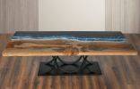Bayshore Artistic Floating Teak Table with Black Iron Base