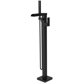 Thermostatic Freestanding Bathtub Faucet Waterfall Tub Filler Black Floor Mount Brass Bathroom Faucets With Hand Shower