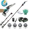 2-In-1 8” Cordless Electric Pole Saw and Mini Chainsaw with Extension Poles 2Pcs 21V 3.0Ah Batteries Adjustable Length Chain Saw With Auto Oiler Safet