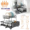 Dish Drying Rack with Drainboard Detachable 2-Tier Dish Rack Drainer Organizer Set with Utensil Holder Cup Rack Swivel Spout for Kitchen Counter