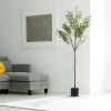 5.9FT Artificial Olive Tree Tall Fake Olive Plant Faux Potted Olive Tree with Lush Olive Branches and Fruits with Black Planter Pot for Modern Home Of