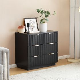 Black P2 Density Board, Wave Pattern Drawer Surface, Three Layers And Four Drawers Bedside Cabinet 1pc