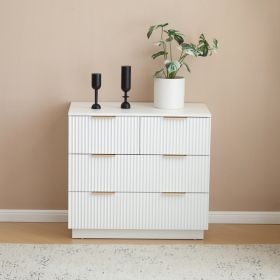 White P2 Density Board, Wave Pattern Drawer Surface, Three Layers And Four Drawers, Bedside Cabinet 1pc