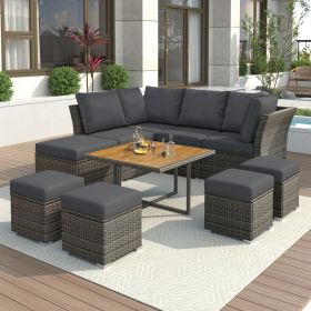 U STYLE Patio Furniture Set, 10 Piece Outdoor Conversation Set, CoffeeTable With Ottomans, Solid Woo