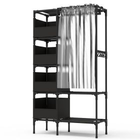 Portable Closet Wardrobe Clothes Storage Cabinet Organizer Garment Hanging Rack Shelves with 4 Storage Bags 1 Shelf 1 Hanging Rod 4 Hooks