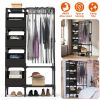 Portable Closet Wardrobe Clothes Storage Cabinet Organizer Garment Hanging Rack Shelves with 4 Storage Bags 1 Shelf 1 Hanging Rod 4 Hooks