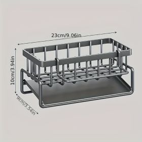 1pc Black Sponge Drain Rack With Dishcloth Holder, Stainless Steel Sink Storage Rack For Sponge Dish Soap Dishcloth Brushes Rags