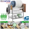 3-Tier Dish Drying Rack Dish Drainer Shelf w/ 3 Drain Trays Chopping Board Rack Utensil Rack Chopsticks Holder For Kitchen Counter Storage