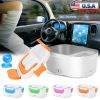Electric Heating Lunch Box Food Heater Container Travel Thermal Bento Box Portable Food Warmer w/ 2 Removable Compartments 1 Free Spoon 1L