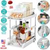 2-Tier Height Adjustable Under Sink Organizer With Flexible Wheels 2 Clear Trays with Movable Dividers Pull Out Cabinet Pantry Organizer For Kitchen B