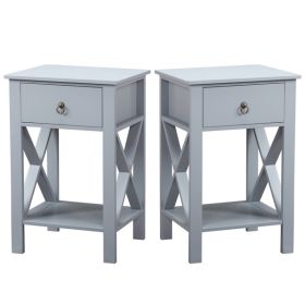 Gray P2 Grade, MDF Spray Paint, Side Cross Type, One Drawer Bedside Cabinet 2pcs