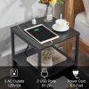 Modern Black Metal Wood Side End Table Nightstand Shelf with USB Charging Ports