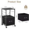 Black Metal Wood Printer Stand Table File Cabinet with Fabric Drawer on Wheels