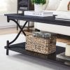 Modern Industrial Black Metal Wood Coffee Table with Bottom Storage Shelf