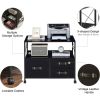 Black Metal Wood Mobile Printer Stand Filing Cabinet with Fabric Drawers