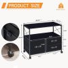 Black Metal Wood Mobile Printer Stand Filing Cabinet with Fabric Drawers