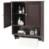 Brown Wall-Mounted Bathroom Medicine Cabinet with Louver Doors and Towel Bar