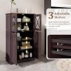Brown Bathroom Towel Linen Cabinet with Glass Doors and Storage Shelves