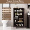 Brown Bathroom Towel Linen Cabinet with Glass Doors and Storage Shelves