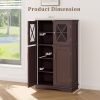 Brown Bathroom Towel Linen Cabinet with Glass Doors and Storage Shelves