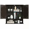 Brown Wooden Bathroom Wall / Medicine Cabinet with Mirrored Doors and Shelf