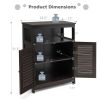 Brown Farmhouse Bathroom Linen Cabinet with Louvered Doors and Open Shelf