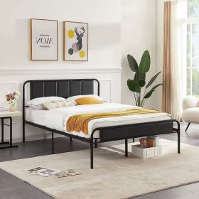 Full size Black Wood Metal Platform Bed Frame with Rounded Headboard Footboard