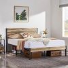 Full size Industrial Rustic Wood / Metal Platform Bed Frame with Headboard