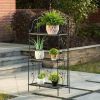 Indoor/Outdoor 3-Tier Black Metal Bookcase Plant Stand Shelving Unit