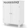 Bathroom Floor Cabinet with 2 Storage Shelves in White Wood Finish