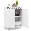 Bathroom Floor Cabinet with 2 Storage Shelves in White Wood Finish