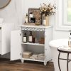 Bathroom Floor Cabinet with 2 Storage Shelves in White Wood Finish