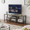 Industrial Farmhouse Grey Wood and Metal TV Stand with Media Storage Shelves