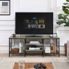 Industrial Farmhouse Grey Wood and Metal TV Stand with Media Storage Shelves