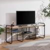 Modern Grey Wood Black Metal Entertainment Center TV Stand for TV up to 75-inch