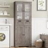 Farmhouse Bathroom Linen Cabinet with Storage Drawers in Grey Taupe Wood Finish