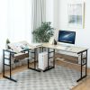 Modern Metal Wood Corner L-Shaped Computer Desk with Tilt Tabletop