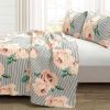 Full/Queen Size Polyester Black White Striped Rose Floral 3 Piece Quilt Set