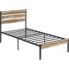Twin Industrial Farmhouse Rustic Wood / Metal Platform Bed Frame with Headboard
