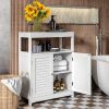Farmhouse Bathroom Linen Cabinet with Louvered Doors and Open Shelf in White