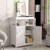 Farmhouse Bathroom Linen Cabinet with Louvered Doors and Open Shelf in White
