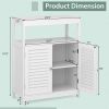 Farmhouse Bathroom Linen Cabinet with Louvered Doors and Open Shelf in White