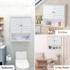 White Wall-Mount Bathroom Medicine Cabinet with Louver Doors and Storage Shelf