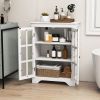 White Bathroom Storage Linen Cabinet with Adjustable Shelves and Glass Doors