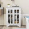 White Bathroom Storage Linen Cabinet with Adjustable Shelves and Glass Doors