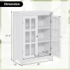 White Bathroom Storage Linen Cabinet with Adjustable Shelves and Glass Doors