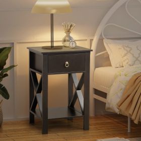 Black P2 Grade Density Board Spray Paint, Side Cross Type, One Drawer Bedside Cabinet 2pcs