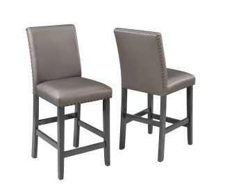 Traditional Modern 2pc Set Counter Height Dining Side Chairs Upholstered PU Fabric Zinc Gunmetal Brown Two-Tone Finish Nailhead Trim Dining Room
