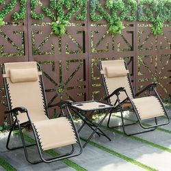 3 pcs Folding Portable Zero Gravity Reclining Lounge Chairs Table