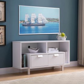 Modern TV Stand with Two Shelves and Two Drawers - White